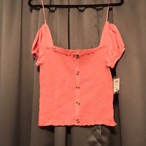 Off the shoulder cropped t-shirt,